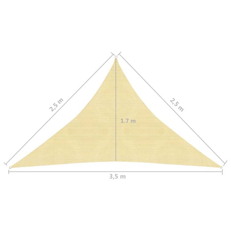 Voile d'ombrage 160 g/m² Beige 2,5x2,5x3,5 m PEHD - Photo n°6