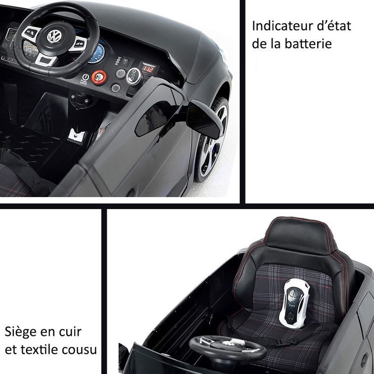 Voiture Enfant VW Golf 7 GTI Noir Batterie 12V, SD, Télécommande