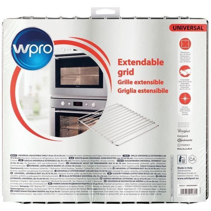 Wpro Grille extensible en inox chromé pour fours et réfrigérateurs - largeur ajustable de 35 a 56 cm - Photo n°1