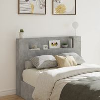 Armoire tête de lit avec LED gris béton 140x16,5x103,5 cm