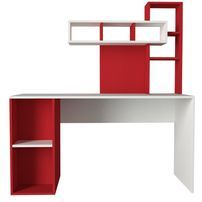 Bureau avec étagère intégré bois rouge et blanc Ciska 120