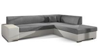 Canapé convertible moderne angle droit tissu gris clair chiné et simili cuir blanc Plazo 278 cm