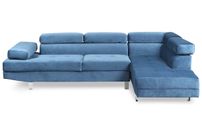 Canapé d'angle droit avec têtières relevables velours bleu Anya