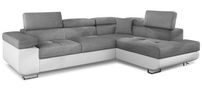 Canapé d'angle droit convertible tissu gris clair et simili cuir blanc Marka 275 cm