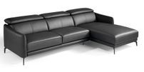 Canapé d'angle droit cuir noir et pieds acier inoxydable Yaro