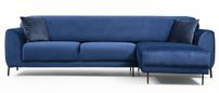Canapé d'angle droit design velours bleu marine et pieds acier noir Liza