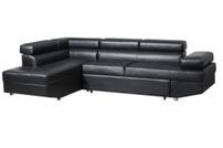 Canapé d'angle gauche convertible avec têtières relevables simili cuir noir Lanzo
