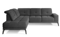 Canapé d'angle gauche design matelassé tissu doux noir et pied noir Kazane 275 cm