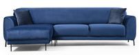 Canapé d'angle gauche design velours bleu marine et pieds acier noir Liza