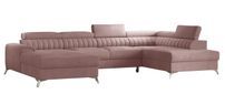 Canapé d'angle U tissu doux brillant rose coffre de rangement à droite Kalante 347 cm