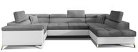 Canapé panoramique convertible tissu gris foncé et simili cuir blanc avec coffre de rangement Triano 342 cm