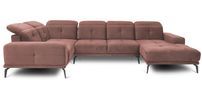 Canapé panoramique design tissu rose têtières angle gauche avec accoudoir Stan 350 cm