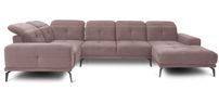 Canapé panoramique design velours rose balais têtières angle gauche avec accoudoir Stan 350 cm