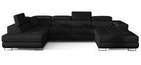 Canapé panoramique tissu noir convertible avec coffre de rangement Romano 345 cm