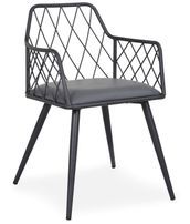 Chaise avec accoudoirs similicuir gris foncé pieds métal Stefa