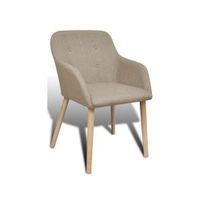 Chaise avec accoudoirs tissu beige et pieds chêne massif clair Kériam - Lot de 2