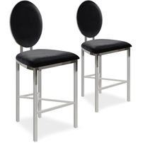 Chaise de bar velours noir et métal argenté Sandra - Lot de 2