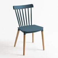 Chaise de cuisine bleu canard avec pieds en métal effet naturel Trina