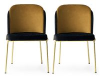 Chaise design assise velours noir, moutarde et pieds métal doré Kareen - Lot de 2