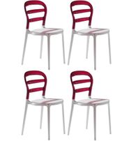 Chaise design laquée blanc et polycarbonate rouge Verza- Lot de 4