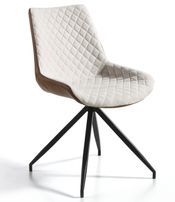 Chaise design pivotante en tissu beige et en simil cuir marron Morka - Lot de 2