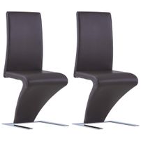 Chaise design simili cuir marron foncé et pieds métal chromé Théo - Lot de 2