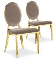 Chaise médaillon velours taupe et pieds métal doré Louis XVI - Lot de 2