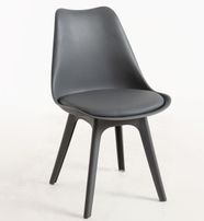 Chaise moderne polypropylène et coussin d'assise simili cuir gris foncé Arko - Lot de 2