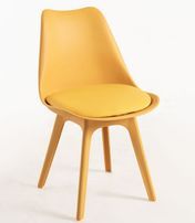 Chaise moderne polypropylène et coussin d'assise simili cuir jaune Arko - Lot de 2