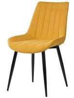 Chaise moderne tissu jaune moutarde matelassé et pieds métal noir Liza