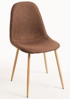 Chaise tissu marron et pieds métal effet bois naturel Kela