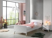 Chambre 2 pièces lit enfant 90x200 cm et chevet bois blanc satiné Funy