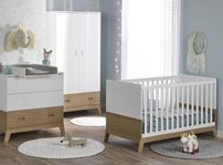 Chambre bébé Archipel lit évolutif 70x140 cm commode et armoire blanc et chêne