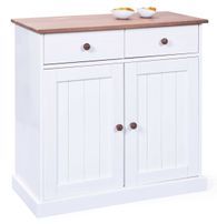 Commode 2 portes pin massif foncé et blanc Campanou 90 cm