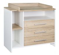 Commode avec plan à langer 3 tiroirs bois blanc et chêne clair Eco Plus