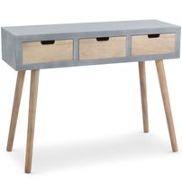 Console fixe 3 tiroirs naturel et gris Cekor