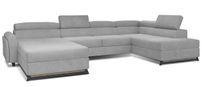 Grand canapé panoramique convertible tissu gris très clair avec coffre Konba 370 cm