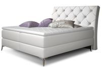 Lit design continental avec tête de lit capitonnée strass simili cuir blanc Banky