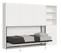 Lit escamotable horizontal blanc Bounto 85x185 cm avec rangement et bibliothèque composition F