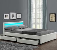 Lit moderne 4 tiroirs simili blanc à Led Sona 140