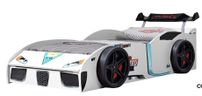 Lit voiture de course blanche avec coffre de rangement Fusio 90x190 cm