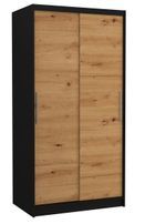 Petite armoire de chambre à coucher noir 2 portes coulissantes bois artisan Kilane 100 cm
