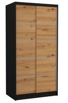 Petite armoire de chambre noir 2 portes coulissantes en bois artisan Rika 100 cm