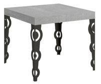 Petite table carrée 90x90 cm extensible 10 personnes 90 à 246 cm gris béton et pieds métal anthracite Kazay