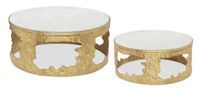 Set de 2 tables basses marbre blanc et métal doré Melton D 80/D 60 cm