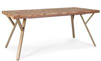 Table à manger plateau bois d'acacia et pieds acier doré mat Dinka 180 cm