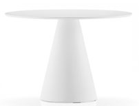 Table à manger ronde blanche polyéthylène et plateau bois blanc Kizola