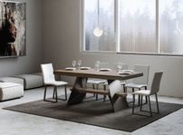 Table à rallonges bois foncé et pieds métal gris 6 à 12 places L 160 à 264 cm Bary