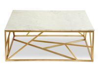 Table basse carrée marbre blanc et pieds métal doré Ozuli 99 cm