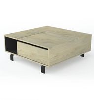 Table basse carrée style industriel bois clair et acier noir Ross 90 cm